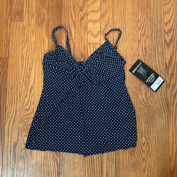 Miraclesuit Pin Point Love Knot Tankini Top Swimsuit midnight blue size 8 NWT - Picture 3 of 10